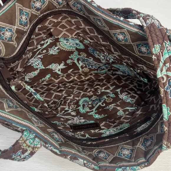 Croft & Barrow Floral Quilted Shoulder Bag Purse Zipper Closure Brown Blue - Picture 5 of 7